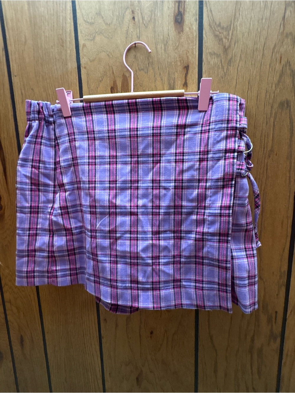 SO Pink and Purple Plaid Mini Skort(skirt with shorts under) with Side Lace-Up